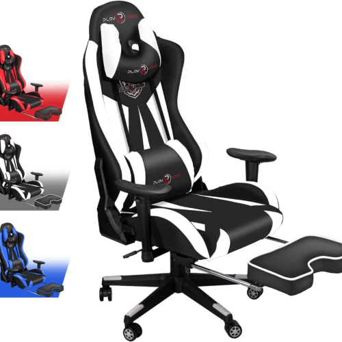 Gaming Chair with Footrest, Gaming Chairs, Comfortable Office Chairs Ergonomic Computer Gamer Chair with Headrest and Lumbar Support, High Back Gaming Chairs for Teens Adults, White