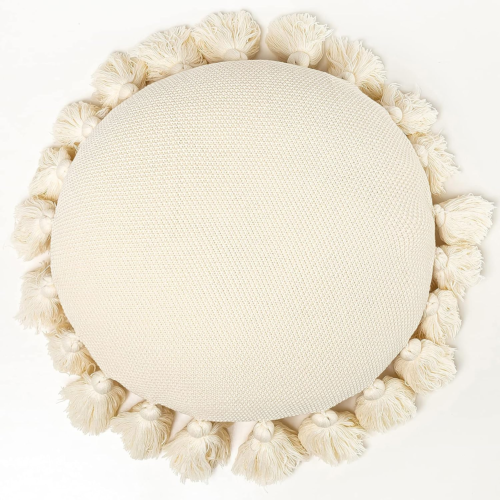 Knit Throw Pillow with 22 Tassel Balls, Sunflower Decorative Pillows Meditation Cushion round Pillow Cases with Pillow Insert Home Sofa Bed Living Guest Room Decor Girl Gift(18 Inches)